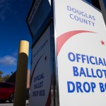Ballot drop boxes, like this one photographed outside the Douglas County Election Commission in October 2024, see much more traffic during regular presidential and midterm elections compared to off-cycle city elections. 
(Rebecca S. Gratz / Flatwater Free Press)