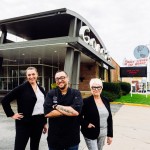 Manager Ashley Blodgett, chef Josh Saligheh and his mother and manager Cathy Saligheh pictured in front of Gorat’s Steakhouse, near 49th and Center streets. 
(Joshua Foo / Flatwater Free Press)
