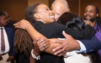 John Ewing with his daughters before results were announced Tuesday night. 
(Courtesy of Howard K. Marcus)