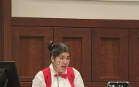Humpty Dumpty testifies about injuries she allegedly suffered during a fall from a wall while promoting King’s Kar World. 
(Tim Trudell / The Daily Record)