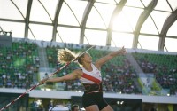 Nebraska native Maggie Malone competes in the women's javelin throw during the U.S. track and field championships in Eugene, Ore., on July 6, 2023. She is currently training for the 2028 Summer Games. If she qualifies, it will be her fourth Olympics. 
(Ashley Landis / AP Photo)
