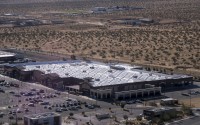 An aerial view of solar panels on the top of a Walmart store in Yucca Valley, Calif., Monday, April 5, 2021. 
(Ringo H.W. Chiu / AP Photo)