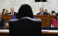 Supreme Court nominee Ketanji Brown Jackson listens to U.S. Senate Judiciary Committee members on Capitol Hill on March 21, 2022. 
(J. Scott Applewhite / AP Photo, pool)