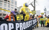 Reginald Brown, Board Chair, VOCAL discusses the threats of the Heritage Foundation's Project 2025. Rally message: "No Day One Dictator! Stop Project 2025!" on Saturday, Jan. 27th, 2024 in Washington. 
(Joy Asico-Smith / AP Photo / Images for Center for Popular Democracy)