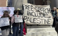 Students, faculty and members of the Harvard University community rally, Thursday, April 17, 2025, in Cambridge, Mass. 
(AP Photo)