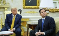 President Donald Trump and Secretary of State Marco Rubio listen during a meeting with Bahrain's Crown Prince Salman bin Hamad Al Khalifa in the Oval Office of the White House, Wednesday, July 16, 2025, in Washington. 
(Alex Brandon / AP Photo)