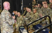 In this image provided by the U.S. Army National Guard, Vice Chief of Staff of the Army Gen. James Mingus speaks with soldiers and airmen from the District of Columbia National Guard at the D.C. National Guard Armory in Washington, Tuesday, Aug. 12, 2025. 
(Sgt. 1st Class Christy L. Sherman / U.S. Army National Guard via AP)