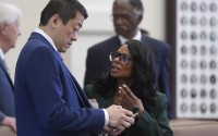 Democratic lawmakers Texas Rep. Gene Wu (left) and Rep. Nicole Collier (right) talk before a debate on a redrawn U.S. congressional map in Texas during a special, Wednesday, Aug. 20, 2025, in Austin, Texas. 
(Eric Gay / AP Photo)