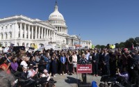Rep. Marjorie Taylor Greene, R-Ga along with victims of Jeffrey Epstein and Ghislaine Maxwell's abuse, speaks during a news conference at the U.S. Capitol, Wednesday, Sept. 3, 2025, in Washington. 
(Jose Luis Magana / AP Photo)