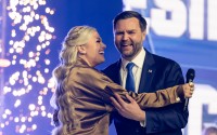Erika Kirk greets Vice President JD Vance during Turning Point USA's AmericaFest 2025, Sunday, Dec. 21, 2025, in Phoenix, Az.
 (Jon Cherry / AP Photo)