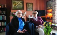 Brigitte Beernaert (left) and Jo Verplaetsen speak during an interview in a house inside the Beguinage Ten Wijngaerde in Bruges, Belgium, Wednesday, April 15, 2026. 
(Virginia Mayo / AP Photo)