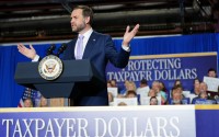 Vice President JD Vance delivers remarks concerning the Trump administration's efforts to combat fraud, in Bangor, Maine, Thursday, May 14, 2026. 
(Tierney L. Cross / The New York Times via AP, Pool)
