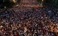Protesters take part in a rally in Tirana, Albania, Tuesday, June 9, 2026, against the construction of a massive coastal development project linked to Jared Kushner and Ivanka Trump at Narta lagoon area, western Albania. 
(Hameraldi Agolli / AP Photo)