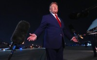 President Donald Trump talks to reporters after arriving on Air Force One Tuesday, Aug. 11, 2026, at Joint Base Andrews, Md. 
(Mark Schiefelbein / AP Photo)