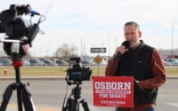U.S. Senate candidate Dan Osborn, a registered nonpartisan, held a press conference in Lexington, Nebraska, on Dec. 9, 2025. 
(Juan Salinas II / Nebraska Examiner)