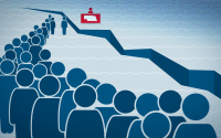 Nebraska’s Office of Public Guardian, established in 2014 as the guardian of last resort for vulnerable adults who have been deemed unable to care for themselves, initially accepted fewer than 2% of appointments last year, most often due to a lack of capacity to take on new cases. 
(Illustration by Quentin Lueninghoener of Hanscom Park Studio / Flatwater Free Press)