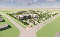 A Nebraska Medicine facility, to open in 2027, is described as the centerpiece of a planned 31-acre campus that will also include an estimated 300 dwellings, retail and a big green space for events in the larger Gretna Landing subdivision. 
(Courtesy of Noddle Companies)

