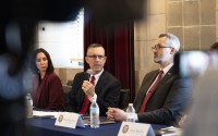 Steve Corsi, CEO of the Nebraska Department of Health and Human Services, speaks to reporters at an open cabinet meeting hosted by Gov. Jim Pillen on April 20. 
(Lily Smith / Flatwater Free Press)