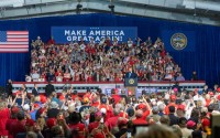 President Donald Trump headlines a 2026 midterms rally in Grand Island, Nebraska, on Monday, Oct. 5, 2026, at the Nebraska State Fairgrounds with thousands in attendance. 
(Zach Wendling / Nebraska Examiner)