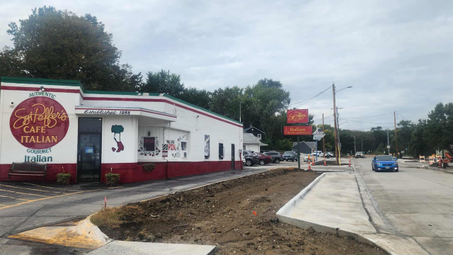 Recent construction outside Sgt Peffer’s Italian Café. 
(Tim Trudell / The Daily Record)