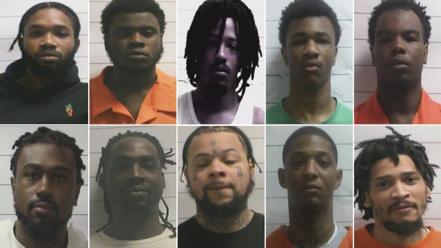 This combo from photos provided by Orleans Parish Sheriff's Office shows from left top: Dkenan Dennis, Gary C Price, Robert Moody, Kendell Myles, Corey E Boyd. Bottom from left: Lenton Vanburen Jr, Jermaine Donald, Antonine T Massey, Derrick D. Groves, and Leo Tate Sr. 
(Orleans Parish Sheriff's Office via AP)