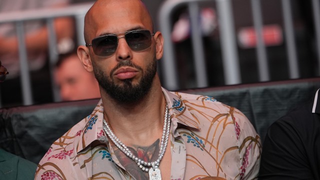 Andrew Tate arrives before President Donald Trump to attend UFC 327 at Kaseya Center, Saturday, April 11, 2026, in Miami.
(Julia Demaree Nikhinson / AP Photo, Pool)