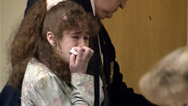 In this image from video provided by WBIR-TV, Christa Pike cries after being sentenced to death on March 30, 1996 in Knoxville, Tenn. 
(WBIR-TV via AP)