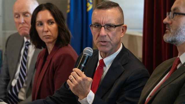 CEO Steve Corsi of the Nebraska Department of Health and Human Services at an inaugural public roundtable of Nebraska Gov. Jim Pillen’s cabinet, April 20, 2026.
(Zach Wendling / Nebraska Examiner)