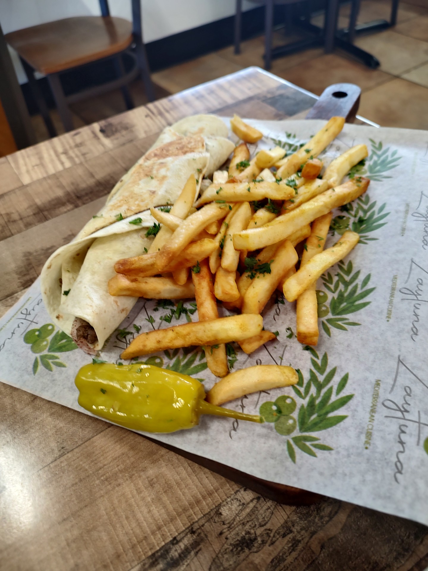 This Beef Shawarma and fries are wonderfully textured and spiced so lightly.<br />(Austin Petak / The Daily Record)